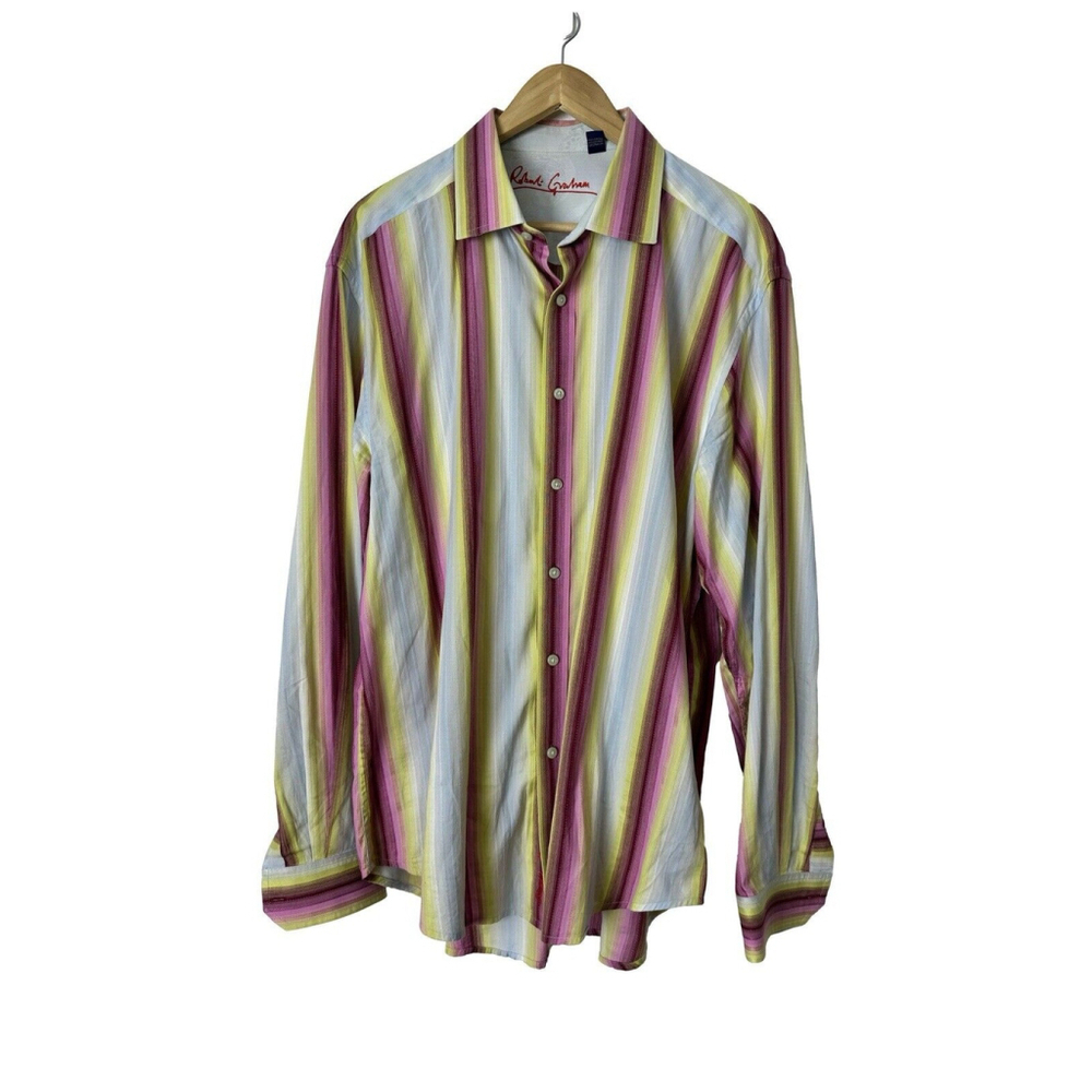 Robert Graham Flip Cuff Contrast Collar Dress Shirt Men’s 2XL Classic Fit Dressy